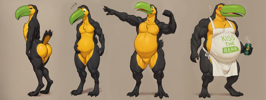 3_toes alcohol anthro apron apron_only beak bedroom_eyes beer belly beverage beverage_can big_belly big_butt big_muscles black_body black_claws blush bubble bulge butt chest_tuft claws clothing countershading digitigrade drunk emanata feathers featureless_crotch feet flexing front_view girly green_eyes growth hand_on_leg hand_on_stomach hand_on_thigh holding_beverage holding_object looking_down_at_self male mostly_nude multicolored_body muscle_growth musclegut muscular muscular_thighs narrowed_eyes open_beak open_mouth overweight overweight_anthro overweight_male pecs pose potbelly seductive side_view simple_background slightly_chubby smile solo standing substance_intoxication tail_feathers text thick_thighs three-quarter_view toes tuft two_tone_body weight_gain white_clothing yellow_body mo-net_(director) kanpei_(luuklook) avian bird toucan absurd_res english_text full-length_portrait hi_res portrait sequence