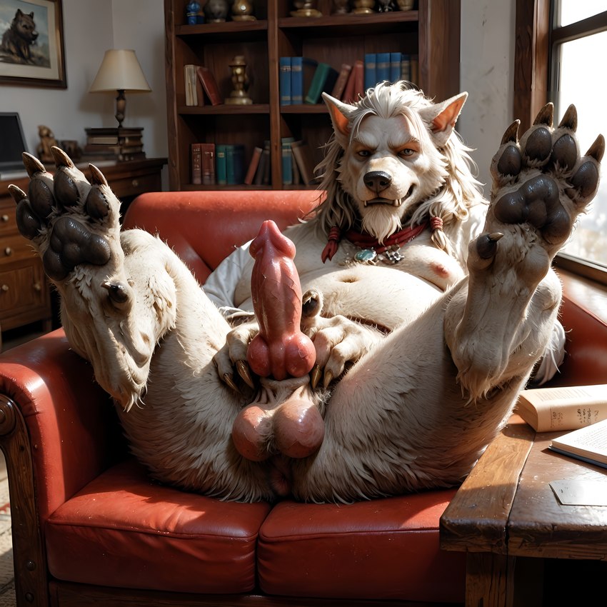 4_toes animal_genitalia animal_penis anthro anus balls big_feet big_penis canine_genitalia canine_penis claws dewclaw digitigrade elderly_male fangs feet finger_claws foot_focus fur furniture genitals knot living_room looking_at_viewer lying male moobs nipples old on_back pawpads paws penis presenting presenting_anus slightly_chubby smile sofa solo spread_legs spreading toe_claws toes vein veiny_knot veiny_penis warcraft director_footlover95 canid mammal were werecanid worgen absurd_res hi_res