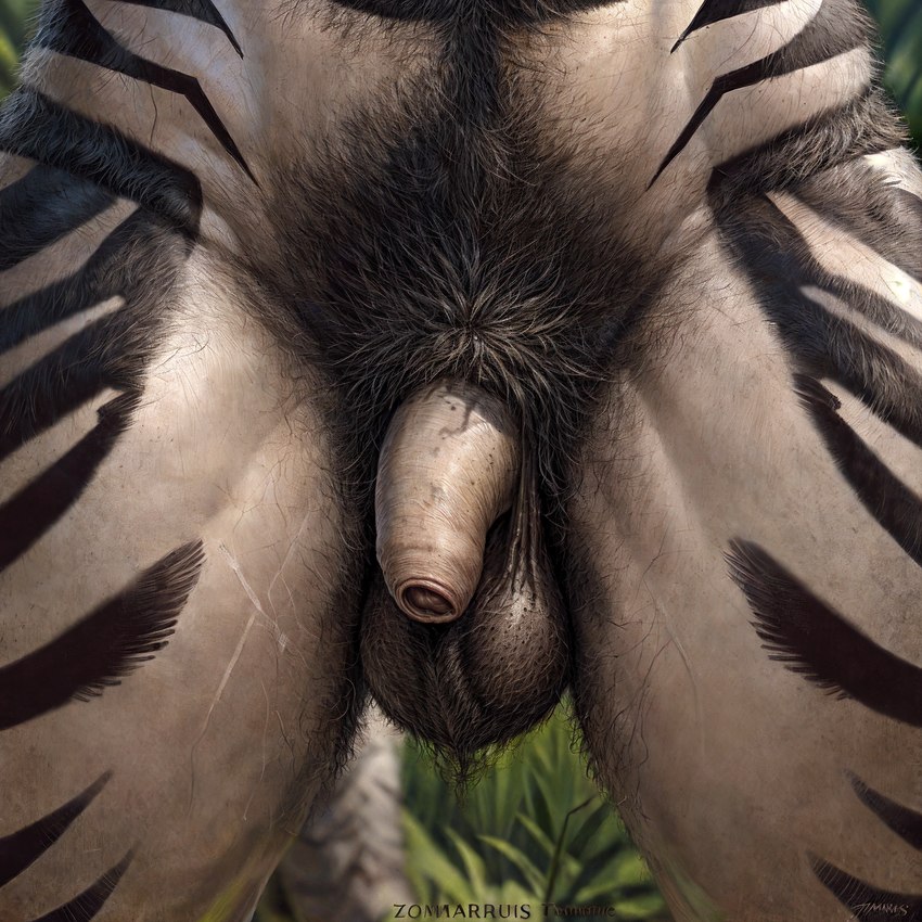 2024 anthro ball_tuft balls black_body black_fur body_hair close_up crotch_shot flaccid foreskin fur genitals hairy_balls happy_trail humanoid_genitalia humanoid_penis male penis pubes realistic_balls_size realistic_penis_size solo stable_diffusion striped_body stripes tuft white_body white_fur monkeyelf_(director) equid equine mammal zebra attempted_signature hi_res