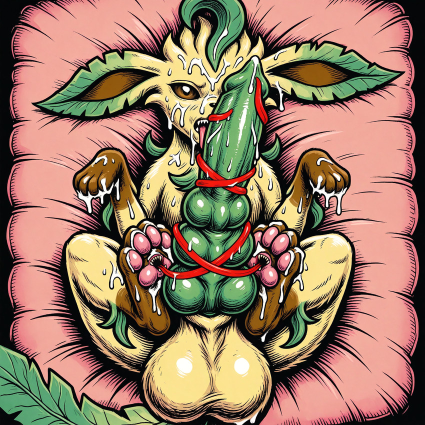 animal_genitalia animal_penis balls big_balls big_penis bodily_fluids canine_genitalia canine_penis cum cum_on_body cum_on_face cum_on_feet feral foot_fetish foot_play genital_fluids genitals green_penis high-angle_view knot licking lying male multi_genitalia multi_knot on_back oral penile penis penis_lick sex solo tongue tongue_out tongue_wrap thedavid nintendo pokemon eeveelution generation_4_pokemon leafeon pokemon_(species) hi_res
