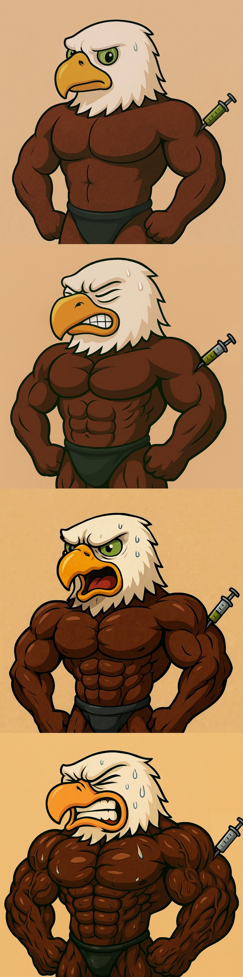 abs anthro athletic athletic_anthro athletic_male beak biceps big_muscles bodily_fluids brown_body clothing feathers growth injection male muscle_growth muscular muscular_anthro muscular_arms muscular_male pecs solo standing steroids sweat test_subject transformation triceps underwear veiny_arms veiny_biceps veiny_muscles white_body white_feathers birdovo decker_(birdovo) accipitrid accipitriform avian bald_eagle bird eagle sea_eagle absurd_res hi_res long_image sequence tall_image