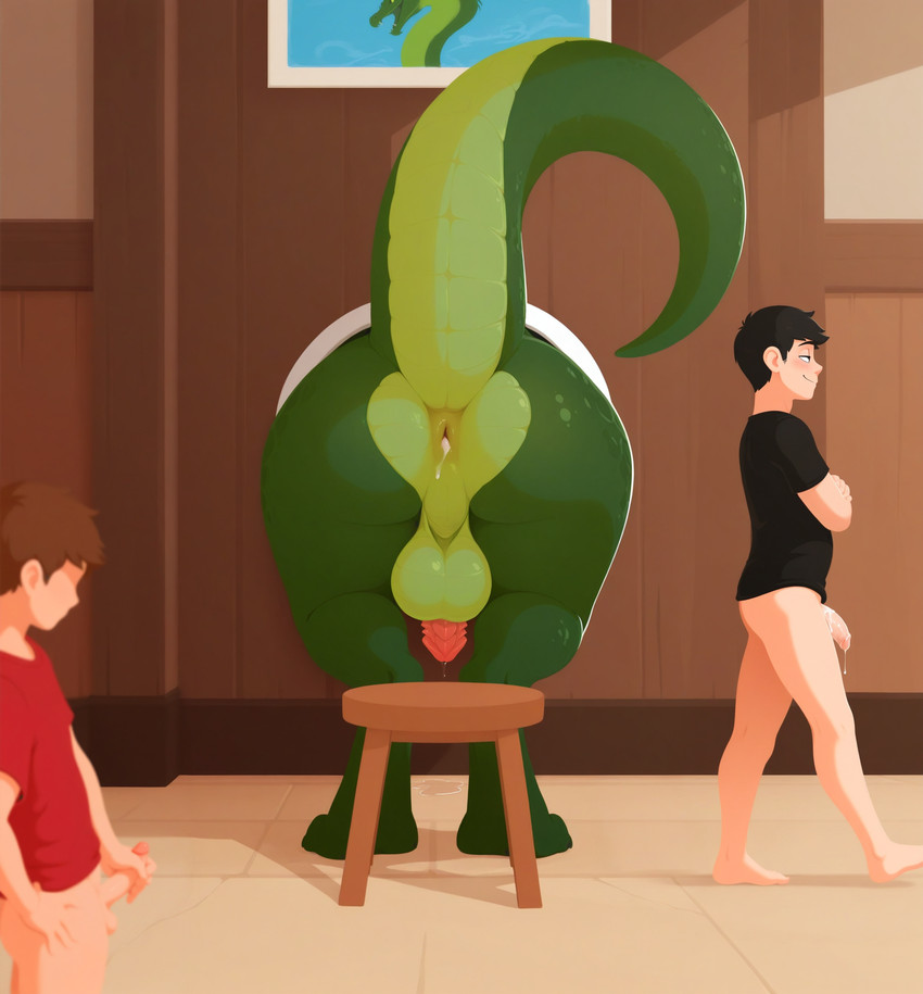 after_anal after_sex animal_genitalia animal_penis anus backsack balls bestiality bodily_fluids butt countershade_butt countershade_tail countershading cum cum_in_ass cum_inside cum_on_body cum_on_penis dripping feral furniture genital_fluids genitals green_balls green_body green_countershading green_scales inside larger_feral leaking_anus male mythology penis perineum precum precum_drip precum_pool presenting presenting_anus presenting_hindquarters public_use raised_tail rear_view ridged_penis scales size_difference stool tail through_wall ventral_scales wall_(structure) tempting_(director) dragon human mammal mythological_creature mythological_scalie scalie hi_res