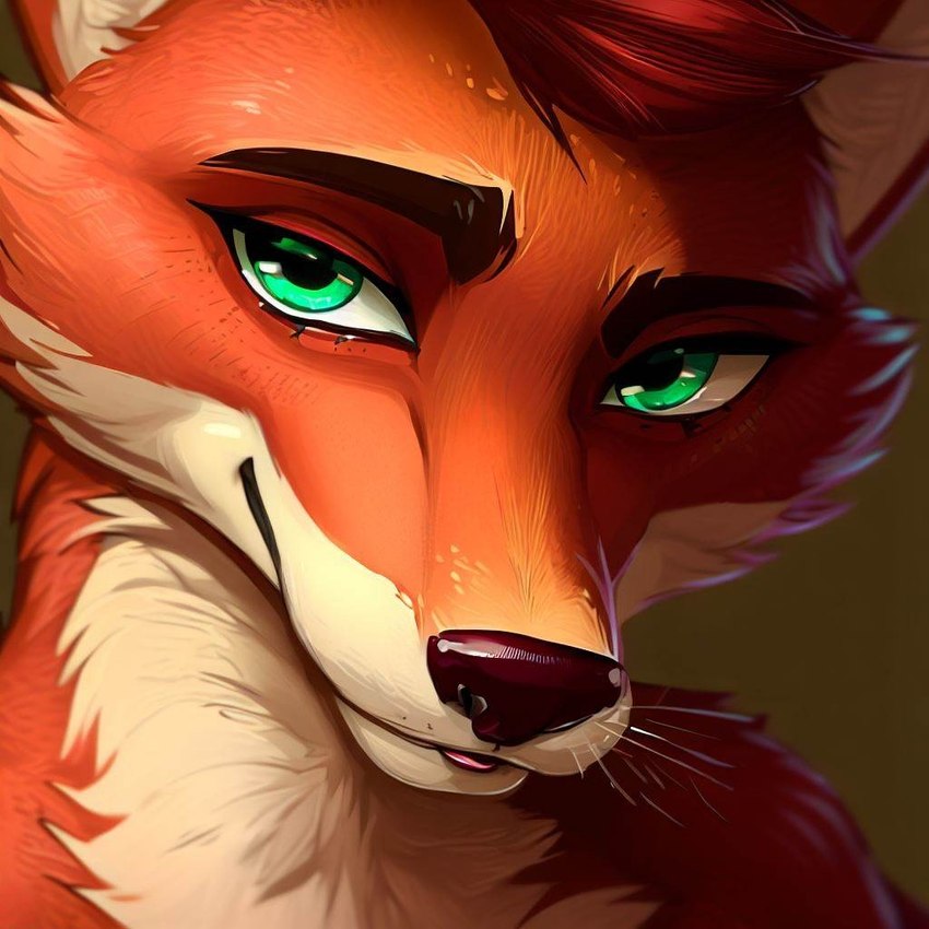 anthro black_nose eyebrows fur green_eyes hair looking_at_viewer male orange_body orange_fur raised_eyebrows red_body red_hair smile solo tongue tongue_out whiskers canid canine fox mammal red_fox icon