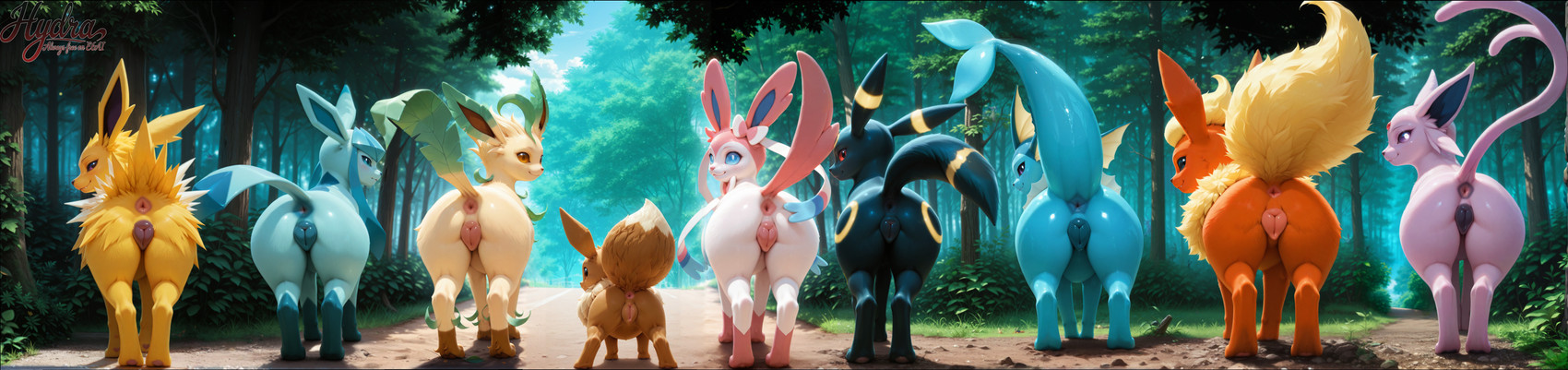 animal_genitalia animal_pussy anus black_anus black_body black_eyes black_fur blue_anus blue_body blue_eyes brown_eyes butt canine_genitalia canine_pussy cute_fangs detailed_background female feral fluffy forest fur genitals glistening glistening_body group looking_at_viewer looking_back markings orange_body orange_fur pink_anus pink_body pink_eyes pink_fur plant presenting presenting_hindquarters purple_anus purple_eyes pussy raised_tail rear_view red_eyes ribbons_(anatomy) side_by_side size_difference smile spread_legs spreading tree tuft ultrawide white_body white_fur y_anus yellow_body yellow_fur hydra_(director) nintendo pokemon eevee eeveelution espeon flareon generation_1_pokemon generation_2_pokemon generation_4_pokemon generation_6_pokemon glaceon jolteon leafeon pokemon_(species) sylveon umbreon vaporeon absurd_res hi_res long_image watermark wide_image widescreen