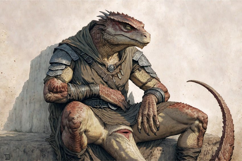 animal_genitalia anthro armor cloaca clothed clothing female gaping gaping_cloaca genitals partially_clothed solo hyperion lizard lizardman reptile scalie