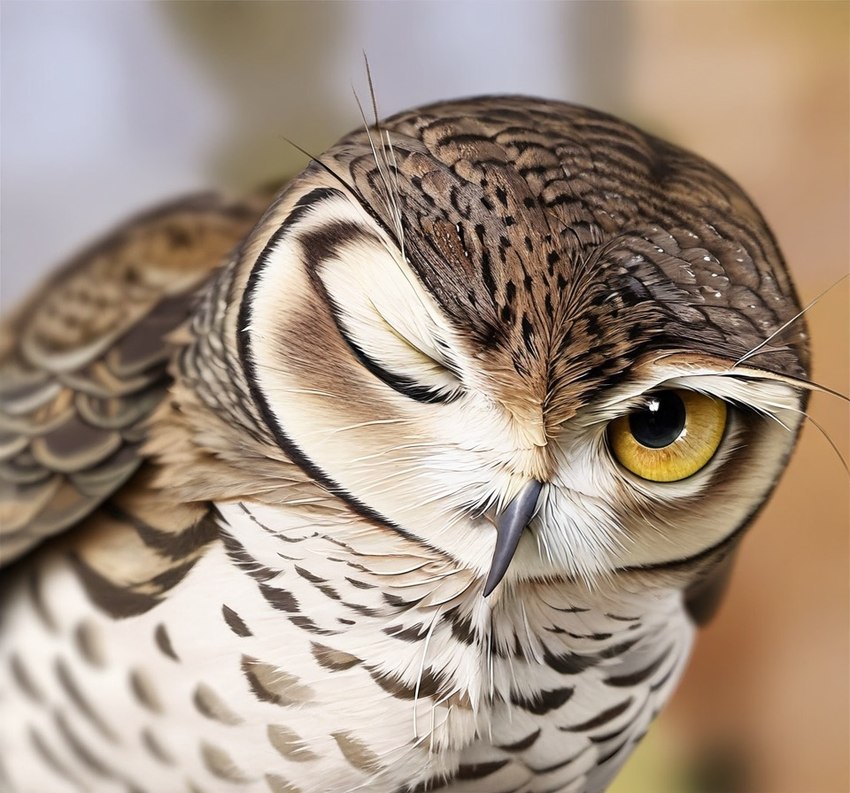 cute_expression detailed_feathers feathers feral looking_at_viewer one_eye_closed wings wink yellow_eyes forsaken avian bird owl detailed