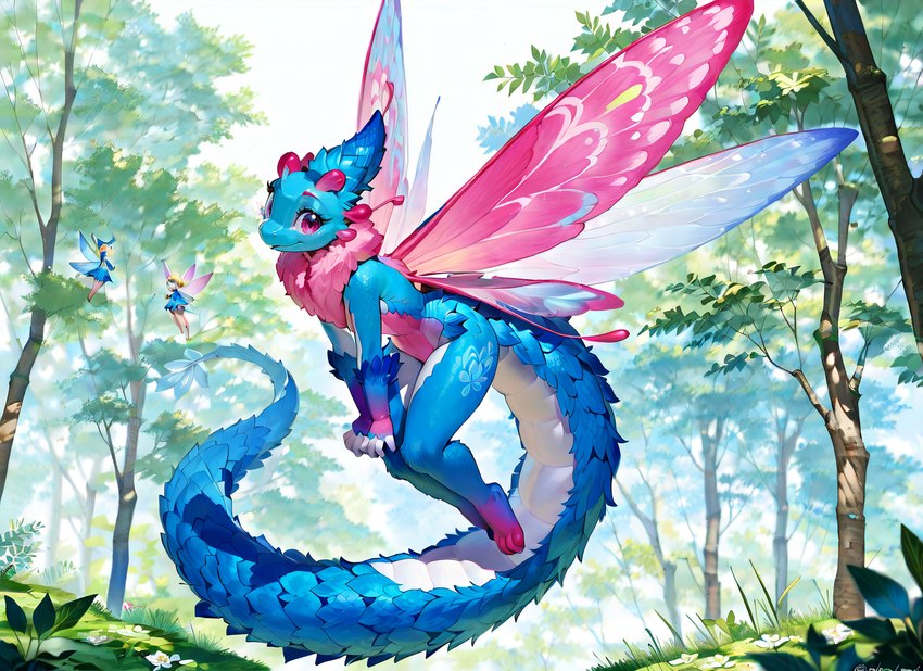 anthro female flying forest fur hands_together insect_wings legs_together looking_at_viewer nude plant solo tree wings denis0k dragon fairy furred_dragon