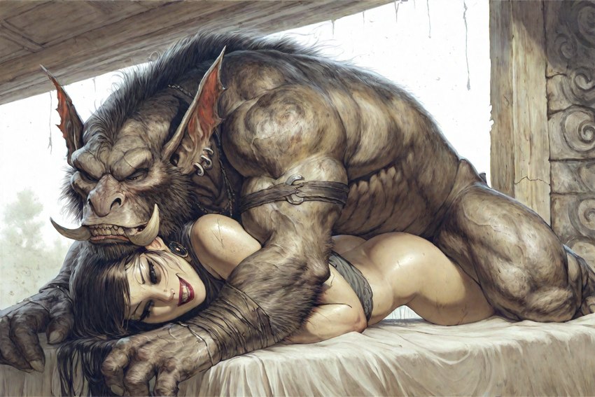 ambiguous_penetration anthro duo female from_behind_position human_penetrated interspecies male male/female male_on_human penetration prone_bone_position sex hyperion charr felid human mammal