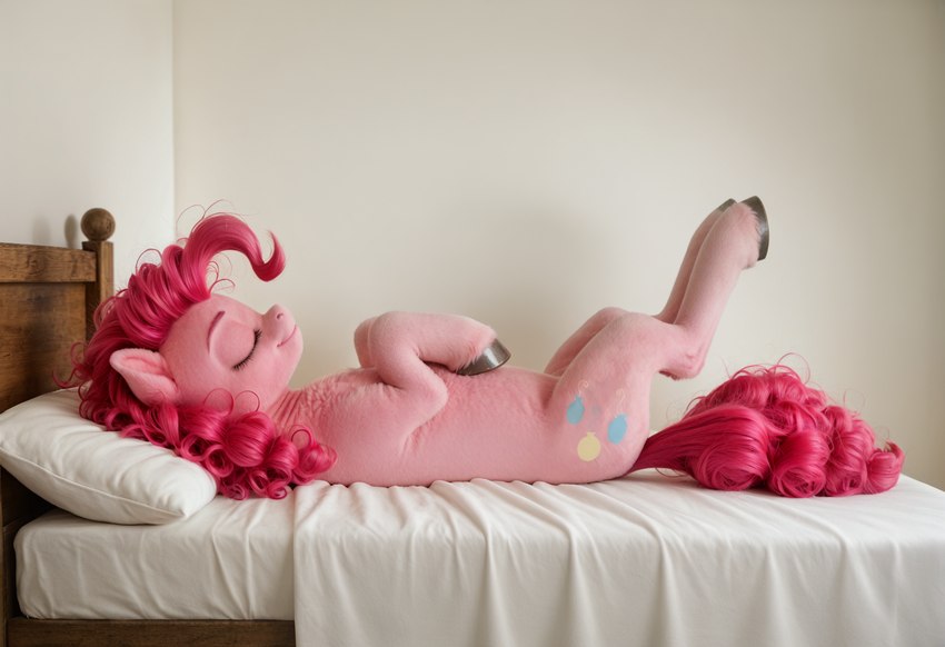 bed cutie_mark eyes_closed female feral fluffy friendship_is_magic fur furniture hair head_on_pillow hooves inside lying mattress messy_hair mouth_closed on_back on_bed pillow sleeping smile solo tamrad pinkie_pie_(mlp) equid equine horse mammal my_little_pony pony hi_res