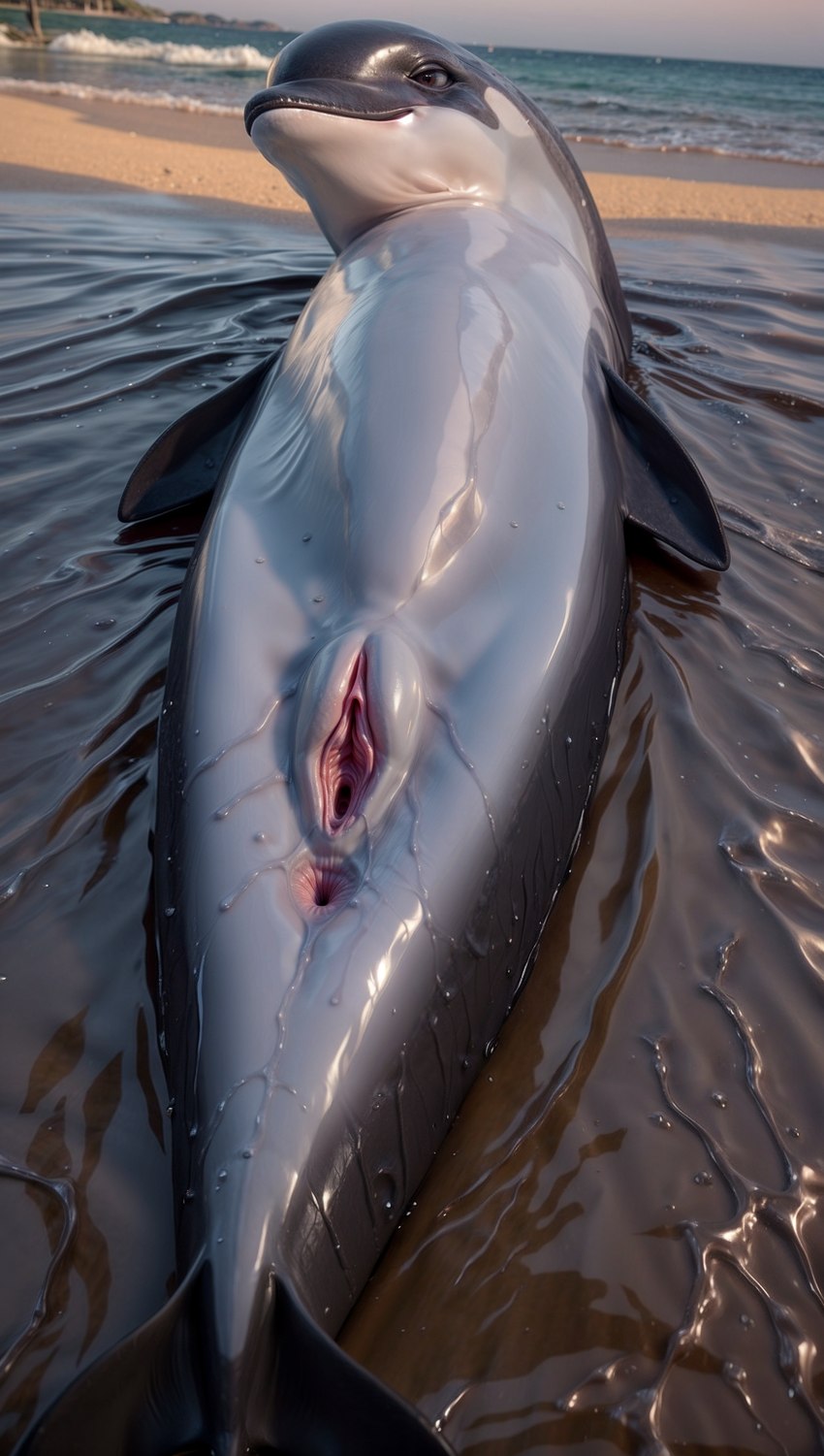 beach_background cetacean_pussy female feral genitals glistening glistening_body pussy seaside solo wet wet_body ruski218 cetacean delphinoid mammal marine toothed_whale absurd_res hi_res