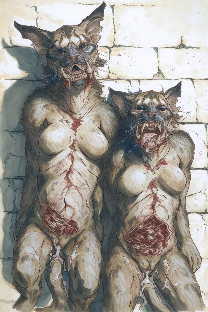 after_rape after_sex anthro bodily_fluids cum cum_inside cum_on_leg death disembowelment duo female genital_fluids gore killing snuff hyperion felid khajiit mammal hi_res