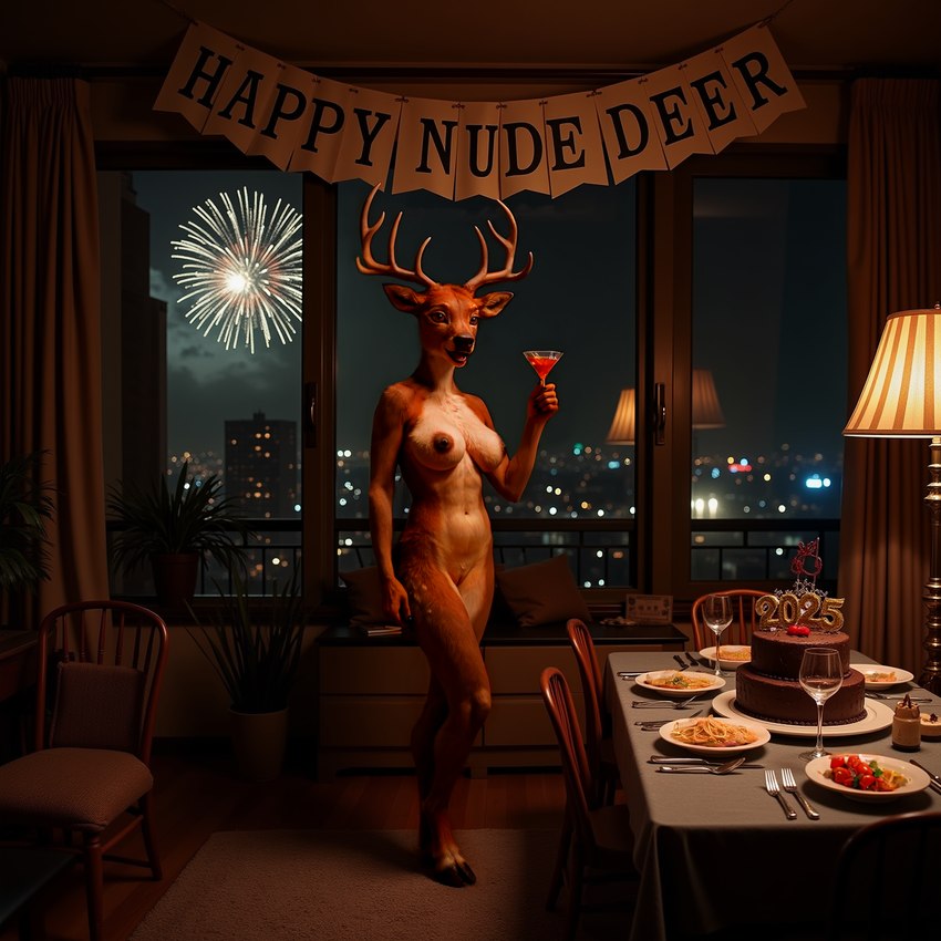 5_fingers alcohol amber_eyes anthro antlers areola belly beverage black_fingernails black_hooves black_lips black_nose breasts brown_body brown_fur cake chair city city_background cloven_hooves cocktail cocktail_glass completely_nude container cup curtains curtains_open cutlery dark_areola dark_background dark_nipples dessert detailed_background drinking_glass female fingers fireworks food fur furniture genitals glass glass_container glass_cup happy holding_object hooves horn houseplant inner_ear_fluff inside kitchen_utensils lamp lips living_room looking_at_viewer medium_breasts multicolored_body multicolored_fur navel night night_sky nude nude_anthro nude_female number open_mouth pasta photorealism pillow plant plate pussy realism realistic_fur rug solo spoon standing table text tools tuft two_tone_body two_tone_fur vegetable white_belly white_body white_fur window silvicultor cervid mammal english_text full-length_portrait hi_res meme portrait