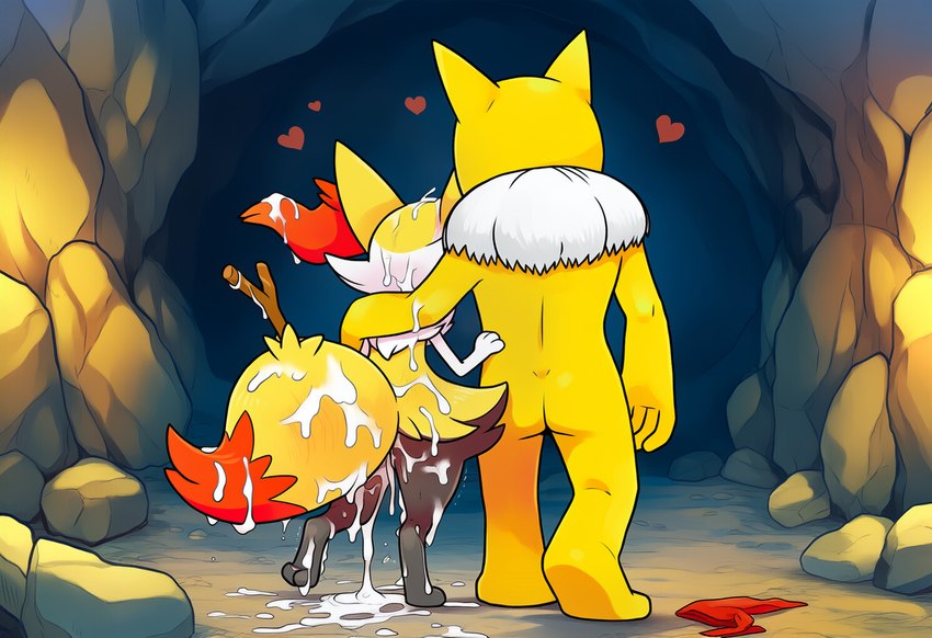 after_sex anthro ascot bodily_fluids cave cum cum_everywhere cum_in_pussy cum_inside cum_on_face excessive_genital_fluids female fur genital_fluids hypnosis male male/female messy mind_control solo yellow_body yellow_fur stressedout nintendo pokemon braixen generation_1_pokemon generation_6_pokemon hypno_(pokémon) pokemon_(species)