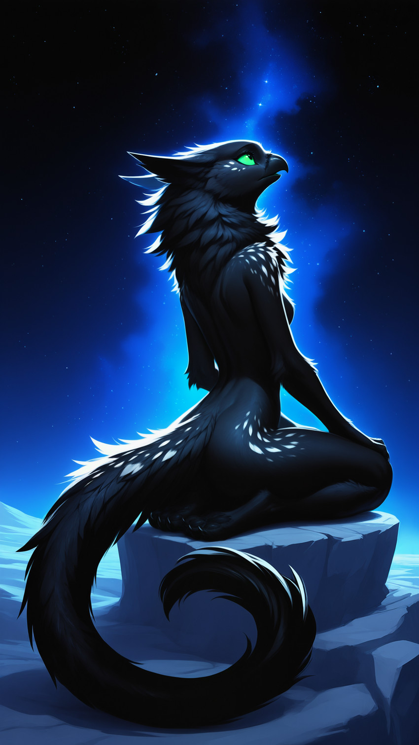 3_toes anthro beak claws feet female green_eyes long_tail night sitting solo tail toes elsie_(director) shadow_(oldhroft) velari absurd_res hi_res