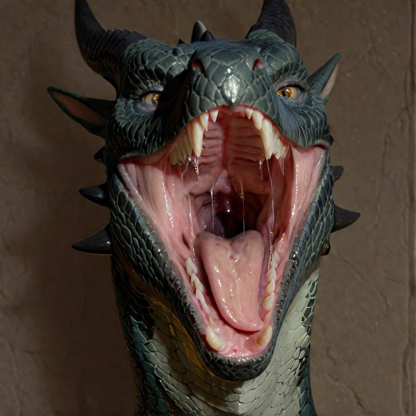 amber_eyes ambiguous_gender bodily_fluids feral horn imminent_vore mouth_shot mythology open_mouth realistic saliva saliva_string scales solo teeth throat tongue vore atherionrave dragon mythological_creature mythological_scalie scalie