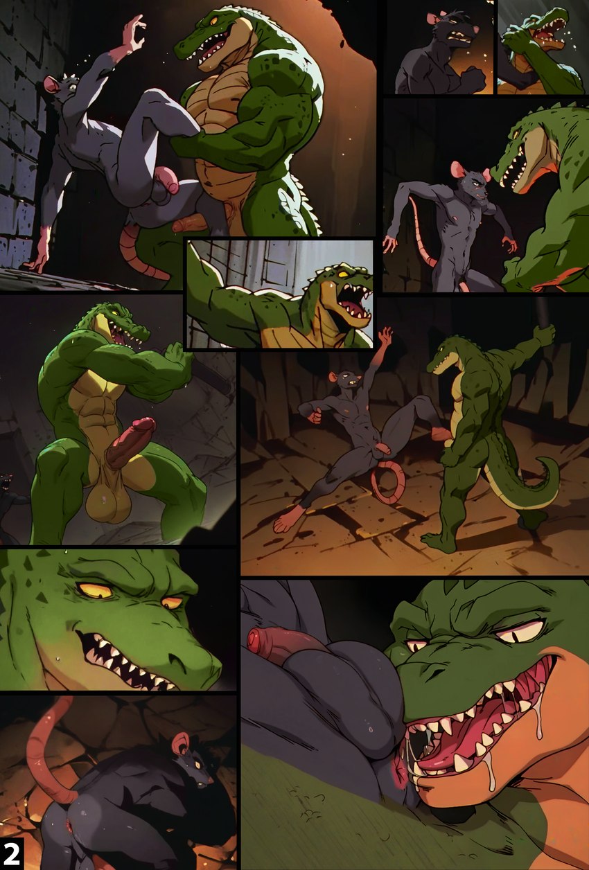 anthro anus balls completely_nude duo fight flaccid foreskin genitals male male/male male_focus muscular penis simple_background slim urethra horny_pepega crocodile crocodilian crocodylid mammal murid murine rat reptile rodent scalie absurd_res comic digital_drawing_(artwork) digital_media_(artwork) hi_res shaded