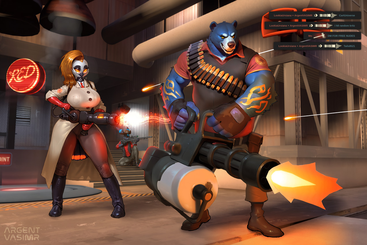 aster sinclair, heavy, lookia ursiana, medic, and sniper (team fortress 2 and etc) directed by argentvasimr