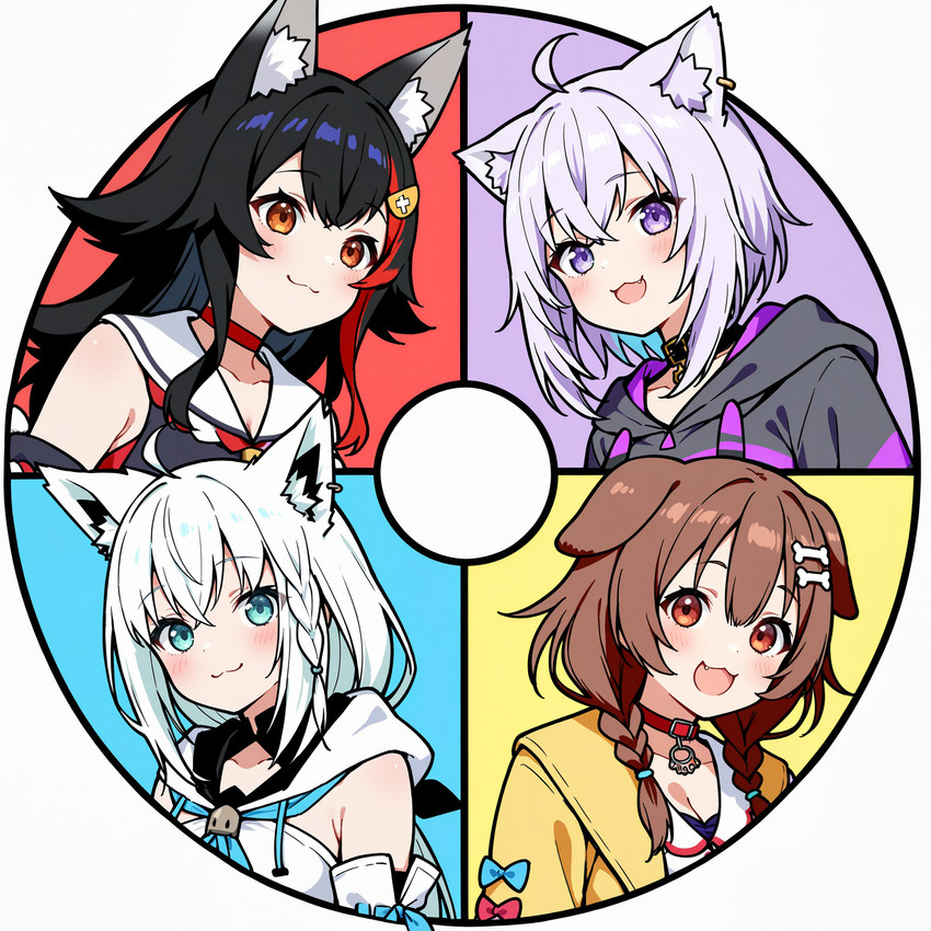 inugami korone, nekomata okayu, ookami mio, and shirakami fubiki (hololive) directed by holostrawberry