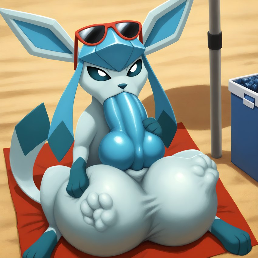 animal_genitalia animal_penis autofellatio balls big_balls big_penis blue_penis canine_genitalia canine_penis cock_vore eyewear feral genitals knot male masturbation oral oral_masturbation penile penile_masturbation penis sitting solo sunglasses vore thedavid nintendo pokemon eeveelution generation_4_pokemon glaceon pokemon_(species) hi_res