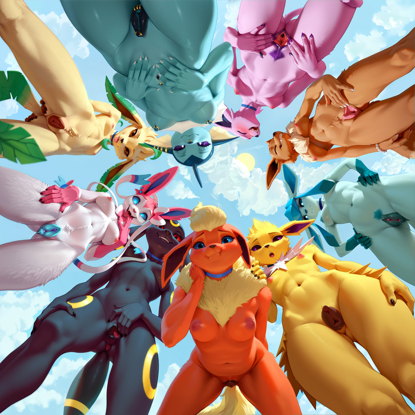 accessory animal_genitalia animal_pussy anthro anthrofied anus areola biped black_areola black_body black_claws black_fur black_nipples black_nose black_pussy blep blue_areola blue_body blue_eyes blue_fur blue_inner_pussy blue_nipples blue_pussy blue_sclera blue_sky breasts brown_body brown_fur brown_nipples brown_pussy butt canine_genitalia canine_pussy chest_tuft choker claws clitoris clitoris_piercing cloud collar collar_only cyanotic_epithelium day disappointed_expression evolutionary_family eyebrows eyes_closed female fingers fur genital_piercing genitals green_body grin group group_nudity hand_on_butt hand_on_mouth hand_on_shoulder hand_on_stomach humanoid_hands jewelry labia_piercing laughing light looking_at_viewer looking_down looking_down_at_viewer low-angle_view markings multicolored_body multicolored_pussy navel neck_tuft necklace nipple_piercing nipples nude nude_anthro open_mouth orange_body orange_fur orange_nipples outside piercing pink_areola pink_body pink_fur pink_nipples pink_pussy plant pokemorph presenting presenting_pussy purple_claws purple_eyes purple_inner_pussy purple_pussy purple_sclera pussy pussy_piercing raised_eyebrows red_body red_eyes red_inner_pussy ring_piercing shaking skinny sky slightly_chubby small_breasts smile spread_legs spread_pussy spreading standing tail take_your_pick tan_body tan_fur teal_claws tongue tongue_out trembling tuft two_tone_pussy white_body white_claws white_fur worm's-eye_view yellow_body yellow_fur yellow_nipples soloko nintendo pokemon canid canine eevee eeveelution espeon flareon generation_1_pokemon generation_2_pokemon generation_4_pokemon generation_6_pokemon glaceon jolteon leafeon mammal pokemon_(species) sylveon umbreon vaporeon hi_res