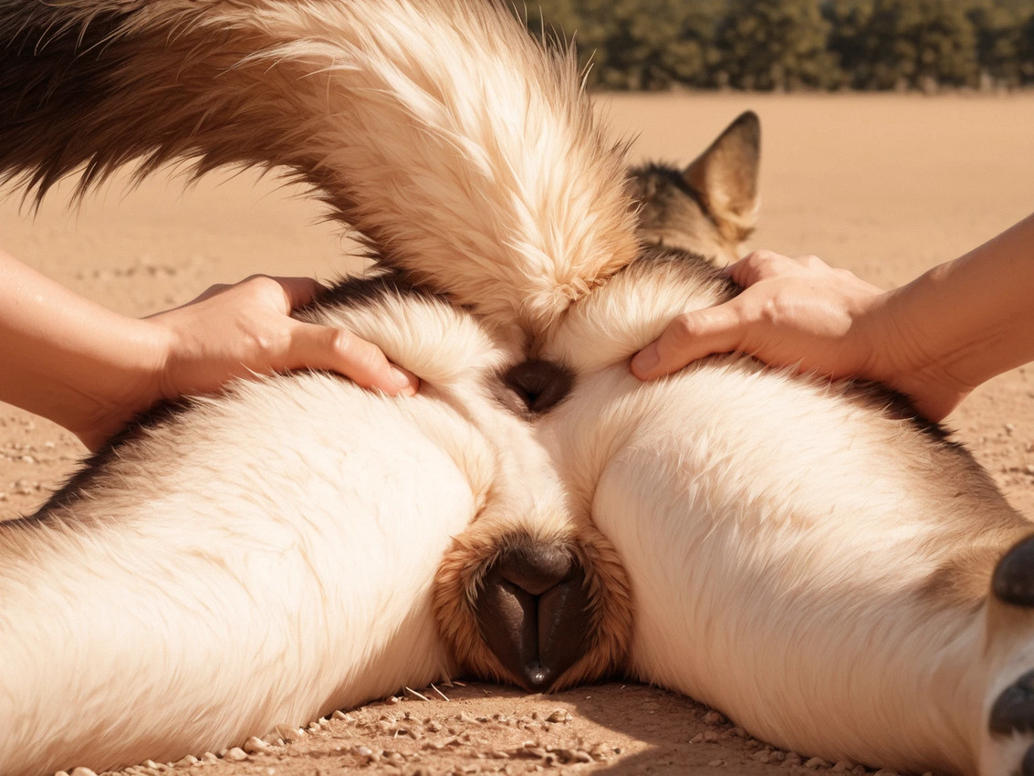anatomically_correct anatomically_correct_genitalia anatomically_correct_pussy animal_genitalia animal_pussy anthro anus butt butt_focus butt_grab canine_genitalia canine_pussy disembodied_hand duo female first_person_view genitals hand_on_butt human_on_anthro interspecies lying on_front outside photorealism photorealistic pussy raised_tail solo_focus spread_butt spread_legs spreading director_yiffy canid canine canis coyote human mammal