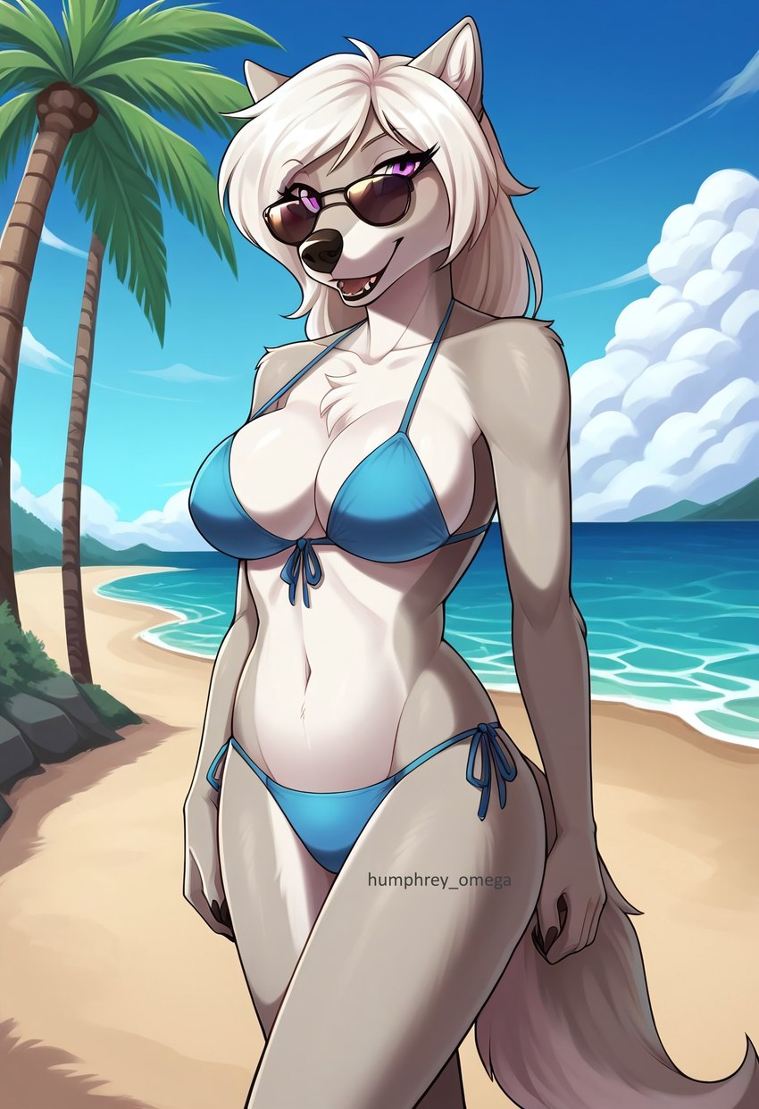 anthro big_breasts breasts female fur hair happy looking_at_viewer smile solo tuft white_body white_fur humphreyomega alpha_and_omega lilly_(alpha_and_omega) canid canine canis mammal wolf absurd_res hi_res portrait watermark