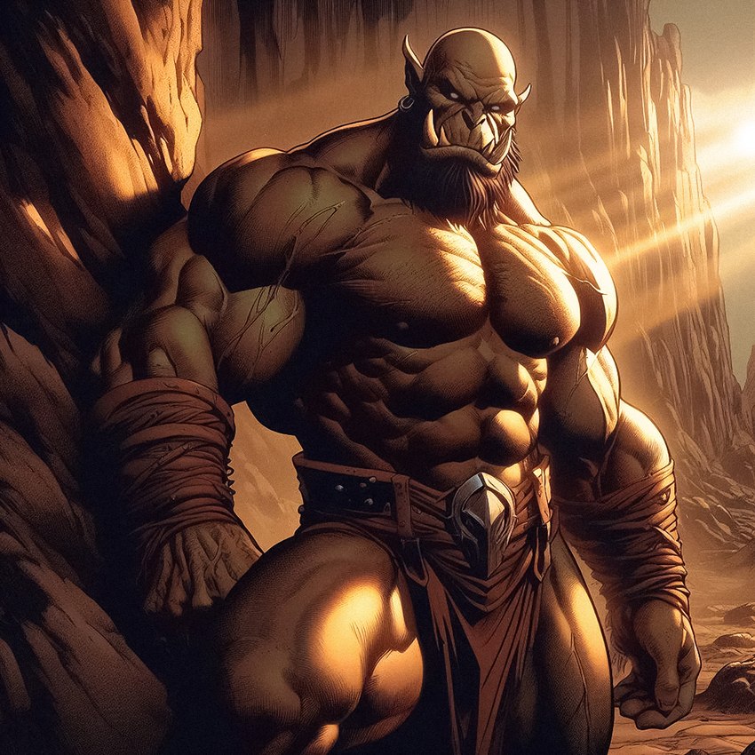 2024 abs arm_wraps backlighting bald barazoku beard biceps big_abs big_biceps big_deltoids big_forearm_muscles big_muscles big_pecs big_quads big_trapezius big_triceps biped bottomwear broad_shoulders brown_beard brown_body brown_bottomwear brown_clothing brown_ears brown_facial_hair brown_loincloth brown_nipples brown_skin clothed clothed_humanoid clothed_male clothing dall-e_3 dark_beard dark_facial_hair day deltoids detailed_background ear_piercing ear_ring empty_eyes facial_hair forearm_muscles front_view hoop_ear_ring huge_abs huge_biceps huge_muscles huge_triceps humanoid_hands humanoid_pointy_ears light light_beam loincloth looking_at_viewer male manly mature_humanoid mature_male monotone_body monotone_skin muscular muscular_arms muscular_humanoid muscular_legs muscular_male muscular_thighs nipples not_furry obliques outside pecs piercing pose quads ring_piercing serratus sharp_teeth sky solo standing sun sunbeam sunlight teeth topless topless_humanoid topless_male trapezius triceps tusks vein veiny_muscles wraps zenithwolf humanoid orc 1:1 digital_media_(artwork) hatching_(art) hi_res lighting portrait shaded three-quarter_portrait warm_colors