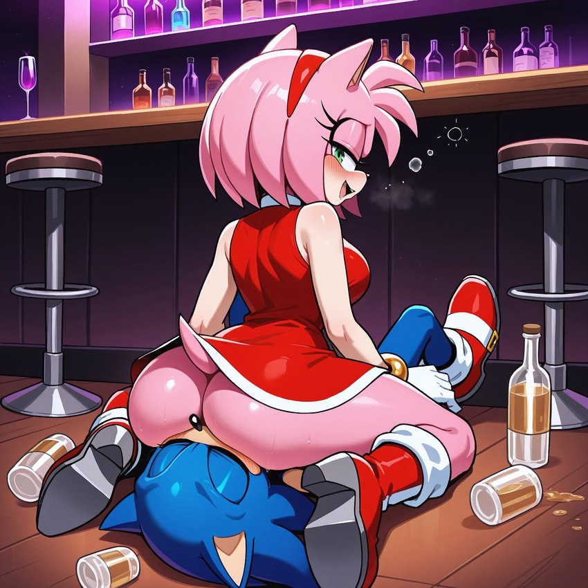 alcohol anthro bar beverage blush bottomless bottomless_anthro bottomless_female clothed clothing cunnilingus drunk duo facesitting female gloves green_eyes hair handwear inside male male/female no_underwear on_ground oral pink_body pink_hair public public_nudity public_sex sex smile substance_intoxication upskirt vaginal girka sonic_the_hedgehog_(series) amy_rose sonic_the_hedgehog eulipotyphlan hedgehog mammal hi_res