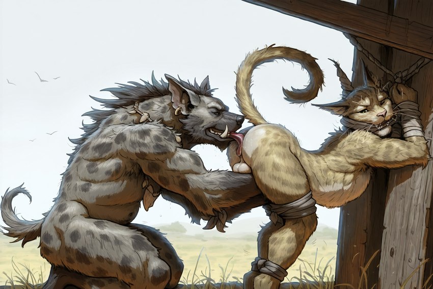 anal anthro balls bound butt duo genitals jewelry male male/male necklace oral rimjob rimming sex side_view hyperion felid gnoll hyaenid khajiit mammal