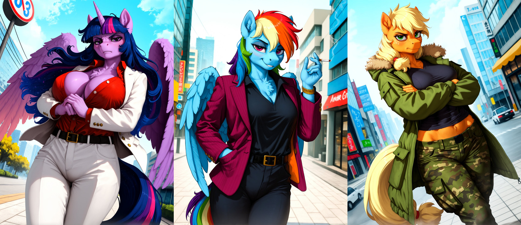 twilight sparkle, rainbow dash, applejack, taiga saejima, kazuma kiryu, and etc (friendship is magic and etc) directed by unknown director