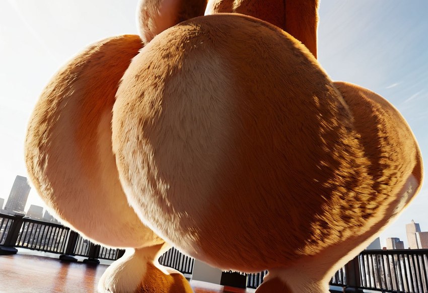 anthro big_butt butt butt_focus city city_background day faceless_character female solo thick_thighs twerking wide_hips notsuremano ellie_(forshu) lagomorph leporid mammal rabbit