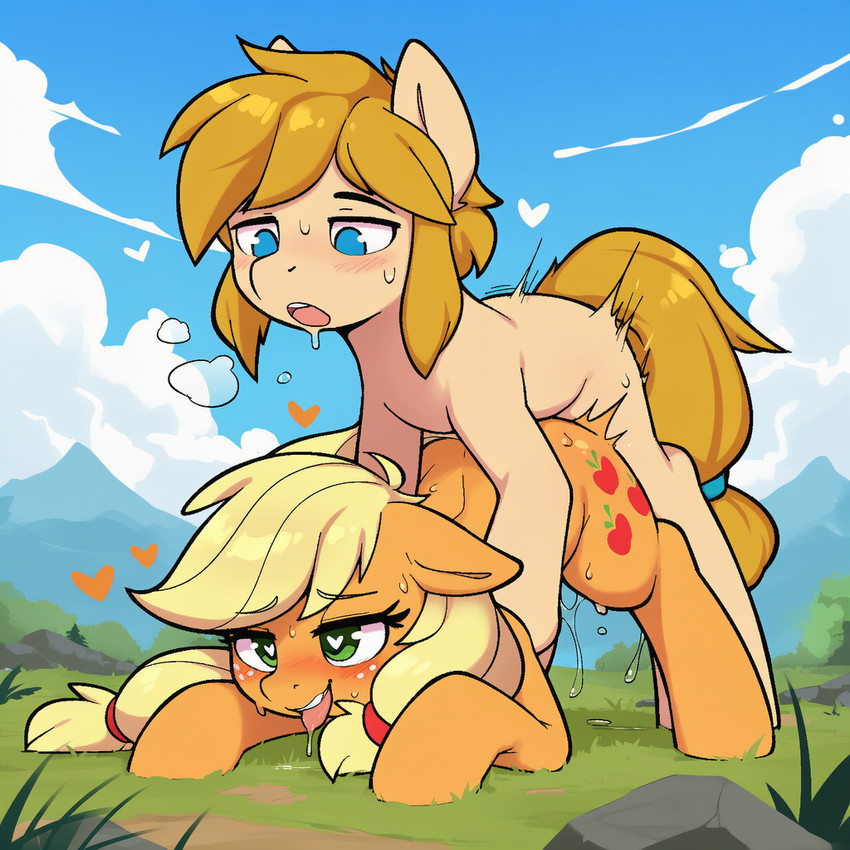 alternate_species ambiguous_penetration blonde_hair cloud crossover cutie_mark day duo female female_penetrated feral feral_penetrated grass hair long_hair looking_pleasured male male/female male_penetrating male_penetrating_female nude penetration penile penile_penetration plant sex anonymous_director friendship_is_magic my_little_pony nintendo the_legend_of_zelda applejack_(mlp) link equid equine horse mammal pony