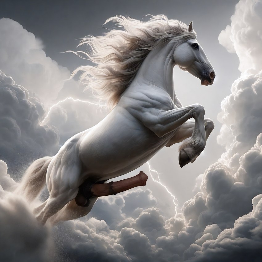 animal_genitalia animal_penis balls bing_image_creator cloud detailed_background detailed_fur detailed_penis equine_genitalia equine_penis feral flared_penis genitals hooves jumping lightning male penis realistic realistic_fur realistic_genitalia realistic_lighting solo stable_diffusion white_body eclipsetheorca equid equine horse mammal absurd_res detailed hi_res