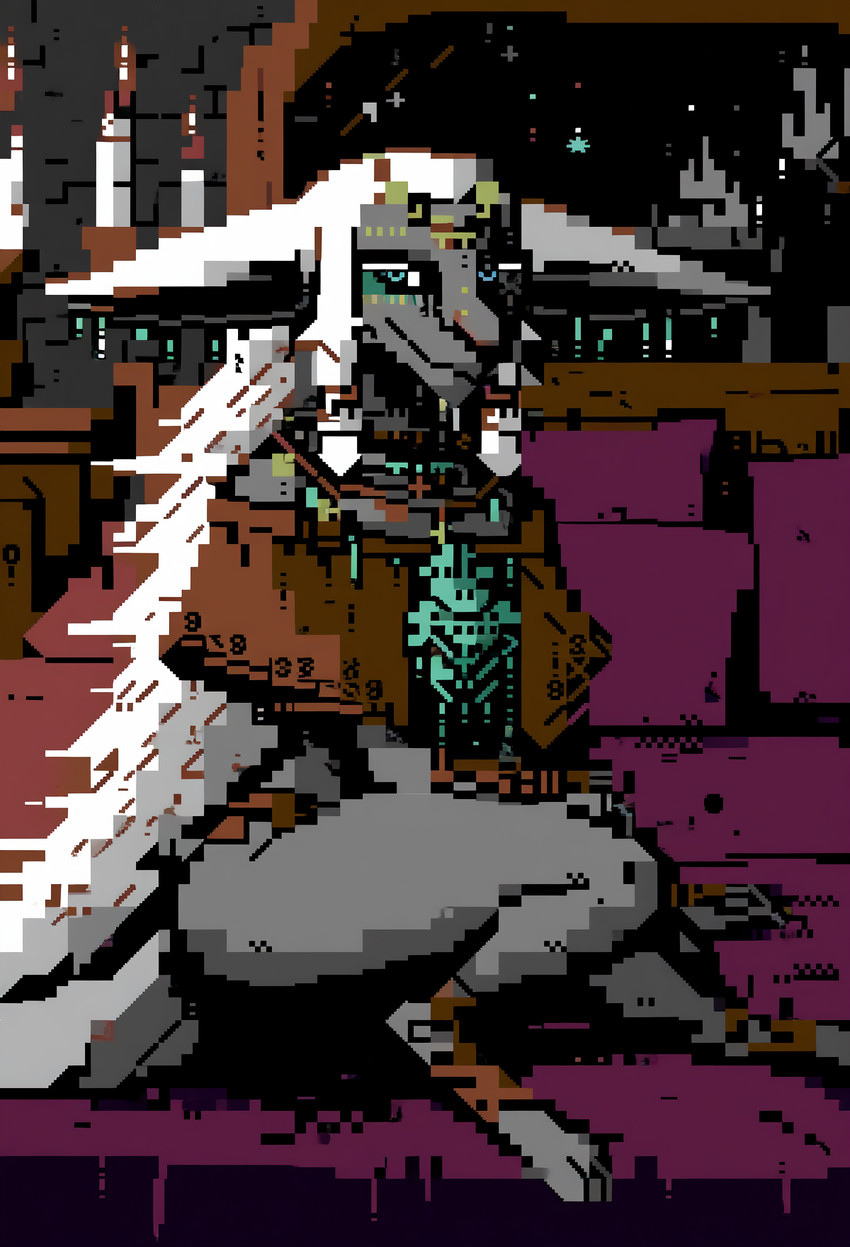 bed blue_eyes candle clothed clothing ear_piercing feet female fur furniture grey_body grey_fur hair jewelry long_ears long_hair looking_at_viewer male necklace on_bed piercing pixelated sitting sitting_on_bed smile solo thick_thighs white_hair palekemono_(director) rauru mammal zonai digital_media_(artwork) hi_res pixel_(artwork)