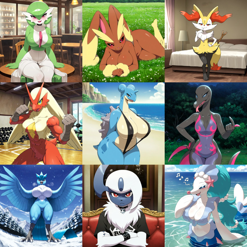 3_fingers 3_toes 5_fingers abs anthro anthrofied arm_tuft bar beach beak bed bedding bedroom_eyes big_breasts bikini biped black_body black_clothing black_fur black_legs black_shirt black_swimwear black_topwear blue_body blue_breasts blue_eyes blue_feathers blue_fur blue_hair blue_scales blue_skin blue_tail blue_wings blush bottle bottomless bracelet breasts brown_body brown_fur butt chair chest_tuft claws cleavage clothed clothed_female clothing cloud collar container countershading crossed_arms curvy_figure day detailed_background eyelashes fangs feathered_wings feathers featureless_breasts featureless_crotch feet female female_anthro fin fingers fist fully_clothed fur furniture gem glistening glistening_body glistening_breasts grass green_body green_eyes green_hair grey_body grid group hair hand_on_hip huge_breasts inner_ear_fluff inside jewelry lamp long_hair long_neck looking_at_viewer lying markings midriff monotone_breasts monotone_hair multicolored_body multicolored_feathers multicolored_fur multicolored_tail muscular muscular_anthro muscular_female musical_note narrowed_eyes navel night nude nude_anthro nude_female on_bed on_front on_side one-piece_swimsuit open_mouth open_smile orange_eyes outside partially_submerged pearl_(gem) pink_body pink_eyes pink_tongue plant pokemorph pose pseudo_hair purple_body purple_eyes red_body red_eyes red_feathers red_fur sand scales sea seaside seductive sharp_teeth shell shirt sitting skimpy sky sling_bikini smile snow snowing solo spikes spread_wings standing stick swimwear symbol t-shirt table tail tail_feathers talons tan_body tan_fur teeth thick_thighs toe_claws toes tongue tongue_out topwear tree tuft two-piece_swimsuit two_tone_body two_tone_fur voluptuous water white_body white_breasts white_clothing white_fur white_hair white_skin white_tail wide_hipped_female wide_hips wings winter yellow_body yellow_feathers yellow_fur gridanon nintendo pokemon absol articuno asterozoan avian bird blaziken braixen canid echinoderm gardevoir generation_1_pokemon generation_3_pokemon generation_4_pokemon generation_6_pokemon generation_7_pokemon humanoid lagomorph lapras legendary_pokemon lopunny mammal marine pinniped pokemon_(species) primarina reptile salazzle scalie starfish absurd_res detailed digital_media_(artwork) hi_res huge_filesize multiple_images stable_diffusion