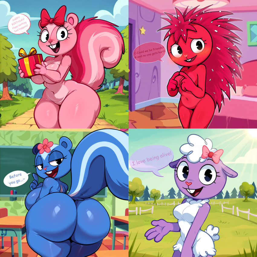 flaky, giggles, lammy, and petunia (happy tree friends and etc) directed by gridanon