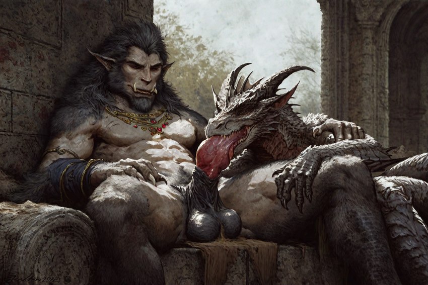 anthro balls duo fellatio genitals knot lupine male male/male oral penile penis relaxing sex hyperion lizardman reptile scalie