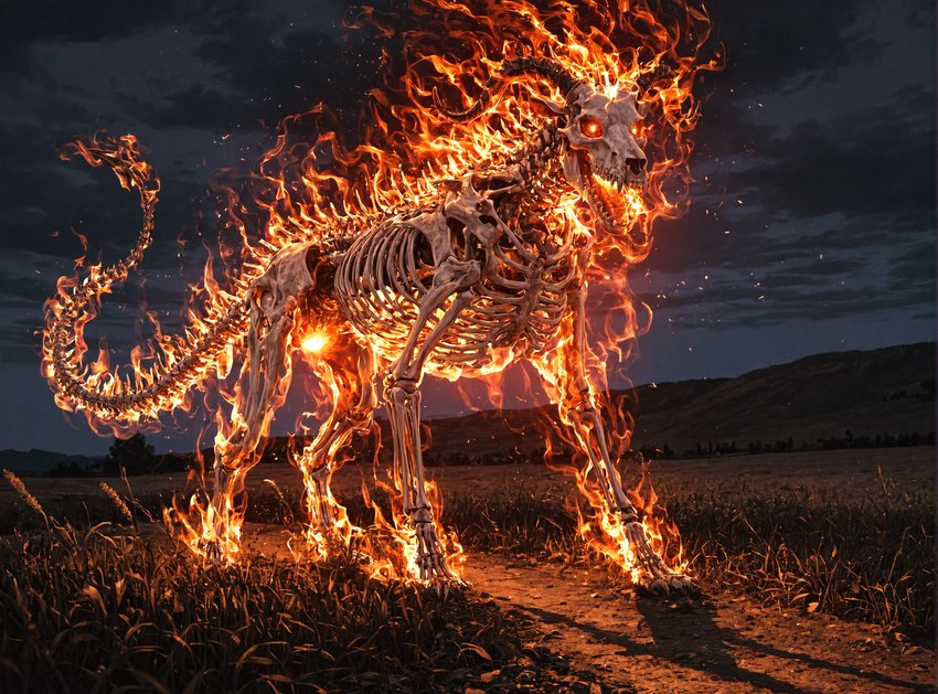 ambiguous_gender bone burning demonic dream feral fire glowing glowing_eyes grass_field grassland horn night nightmare_fuel scary skeleton solo spade_tail aquavixen aliza_(aquavixen) canid canid_demon canine demon hellhound mammal absurd_res hi_res