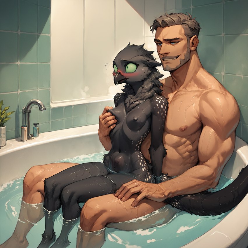 5_fingers abdominal_bulge ambiguous_penetration anthro anthro_penetrated bathroom bathtub beak beard black_body black_fur blue_eyes blush breast_grab breasts chair_position constricted_pupils duo embarrassed facial_hair female female_penetrated fingers from_behind_position fur green_sclera grey_hair hair hand_on_breast human_on_anthro human_penetrating human_penetrating_anthro interspecies larger_male long_tail looking_pleasured male male/female male_penetrating male_penetrating_female muscular muscular_male neck_tuft nipple_fetish nipple_pinch nipple_play partially_submerged penetration pinch pupils sex shocked short_hair sitting_on_another size_difference slim_female small_breasts small_pupils smaller_anthro smaller_female smaller_penetrated spots spotted_body spotted_fur thick_tail tuft water wet wet_body wet_fur white_spots oldhroft shadow_(oldhroft) avian human mammal velari hi_res