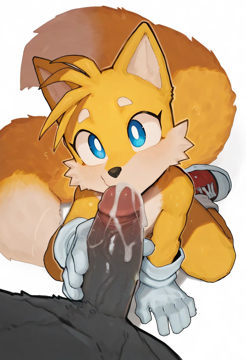 anthro anthro_focus anthro_pov black_body black_fur black_penis blue_eyes bodily_fluids clothing cum cum_in_mouth cum_inside fellatio first_person_view footwear footwear_only fur genital_fluids genitals glans gloves gloves_only grey_body grey_fur handwear handwear_only kissing kneeling looking_at_viewer looking_pleasured looking_up looking_up_at_viewer male male/male male_focus male_pov mostly_nude mostly_nude_anthro mostly_nude_male multicolored_body multicolored_fur multicolored_penis oral penile penis penis_kissing pink_glans red_clothing red_footwear red_shoes sex shoes shoes_only simple_background solo_focus tan_body tan_fur thick_penis tongue tongue_out two_tone_body two_tone_fur two_tone_penis white_background white_body white_clothing white_fur white_gloves white_handwear yellow_body yellow_fur maxoggami_(director) sonic_the_hedgehog_(series) miles_prower canid canine fox mammal absurd_res hi_res