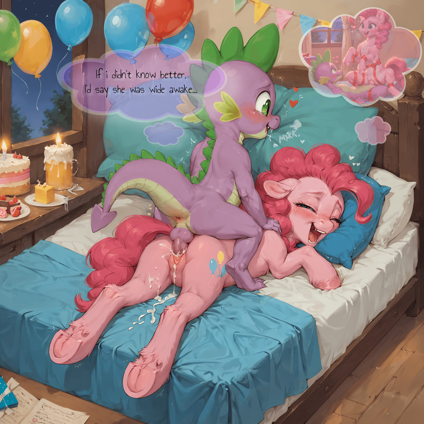 bodily_fluids cum cum_in_pussy cum_inside duo female feral genital_fluids male male/female mythology young venisoncreampie friendship_is_magic my_little_pony pinkie_pie_(mlp) spike_(mlp) dragon equid equine horse mammal mythological_creature mythological_scalie pony scalie hi_res