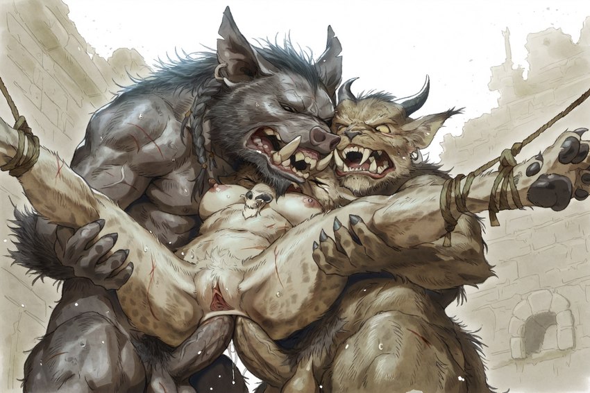 anal anal_penetration anthro bound double_anal double_penetration female forced group male male/female penetration rape trio hyperion felid gnoll hyaenid khajiit mammal