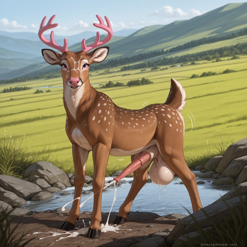 animal_genitalia animal_penis antlers ball_tuft balls big_balls big_penis bodily_fluids cervine_genitalia cervine_penis cloud creek cum cum_drip cum_on_face cumshot dirt dripping ejaculation feral genital_fluids genitals grass hooves horn male mountains neck_tuft penis plant rock scut_tail short_tail solo throbbing_balls throbbing_penis tree tuft water matt3985_(director) phazon cervid cervine mammal hi_res signature
