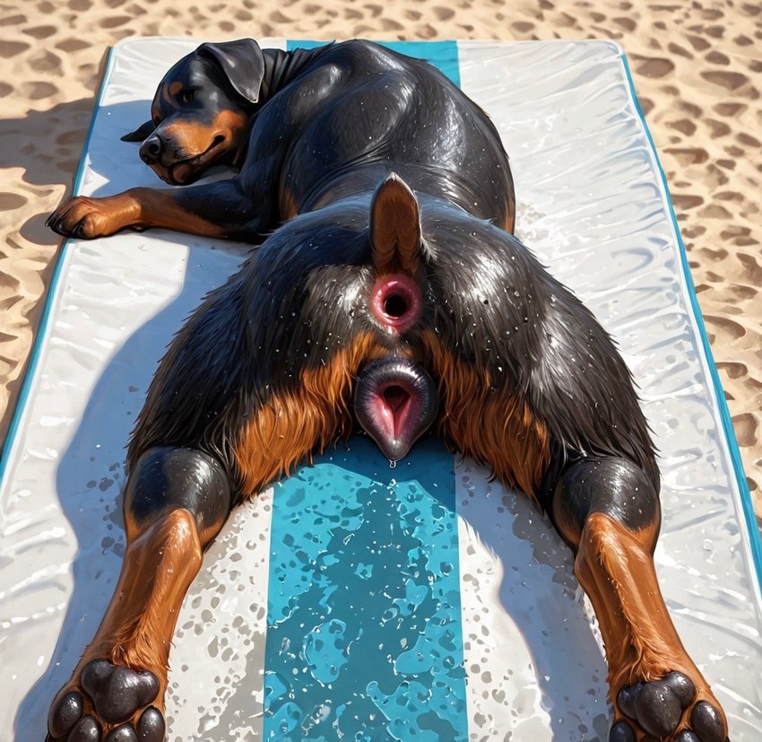 animal_genitalia animal_pussy bodily_fluids butt canine_genitalia canine_pussy female feral fur genital_fluids genitals presenting pussy solo solo_focus director_donki canid canine canis domestic_dog mammal mastiff molosser rottweiler