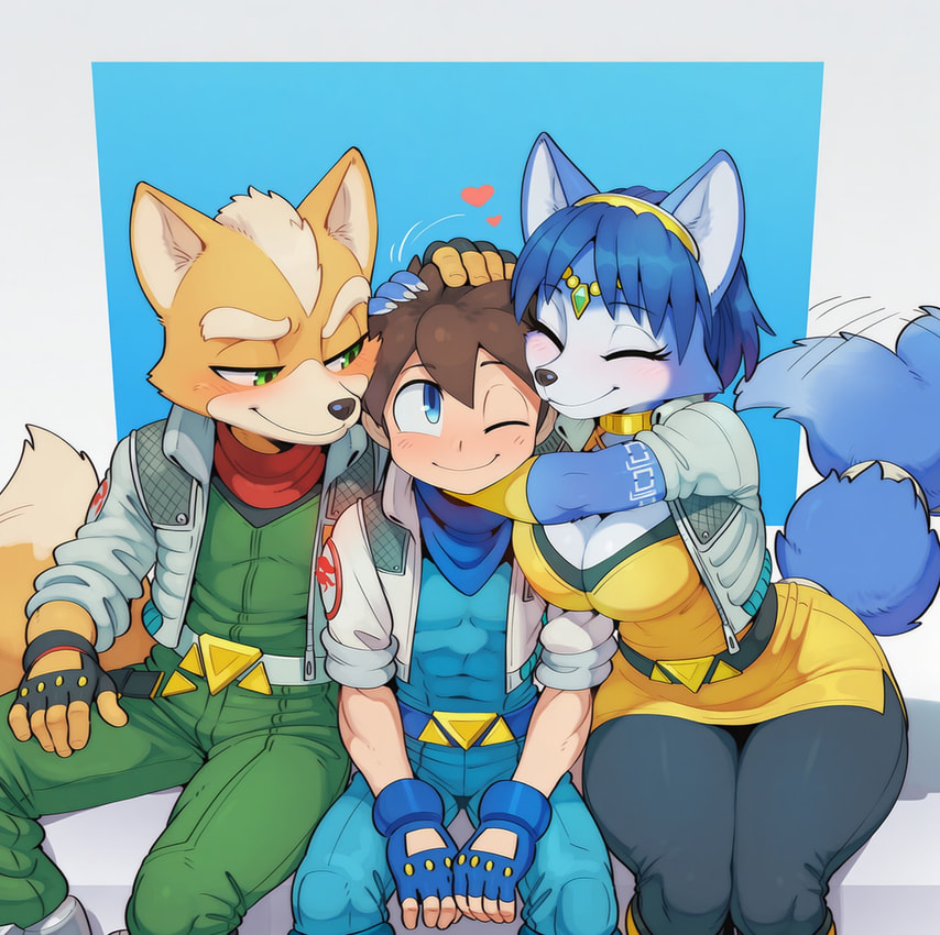 fox mccloud, krystal, and mega man (mega man (series) and etc) directed by anonymous director