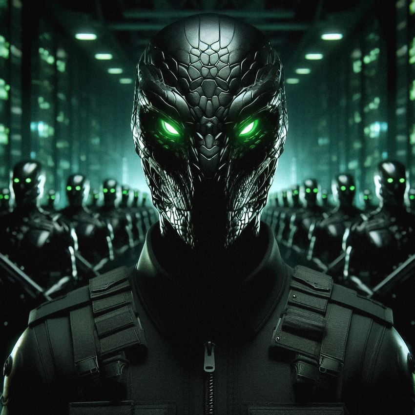 2024 anthro army backlighting biped black_body black_clothing black_jacket black_scales black_topwear black_vest clothed clothed_humanoid clothed_male clothing dall-e_3 dark_body dark_clothing dark_scales detailed_background front_view glowing glowing_eyes green_eyes green_sclera group gun holding_gun holding_object holding_weapon industrial inside jacket light lineup looking_at_viewer machine_gun male monotone_body monotone_scales mouth_closed ranged_weapon scales solo_focus standing symmetry symmetry_(reflectional) topwear vest weapon zipper zenithwolf background_character alien humanoid reptile scalie 1:1 detailed digital_media_(artwork) green_theme hi_res lighting shaded