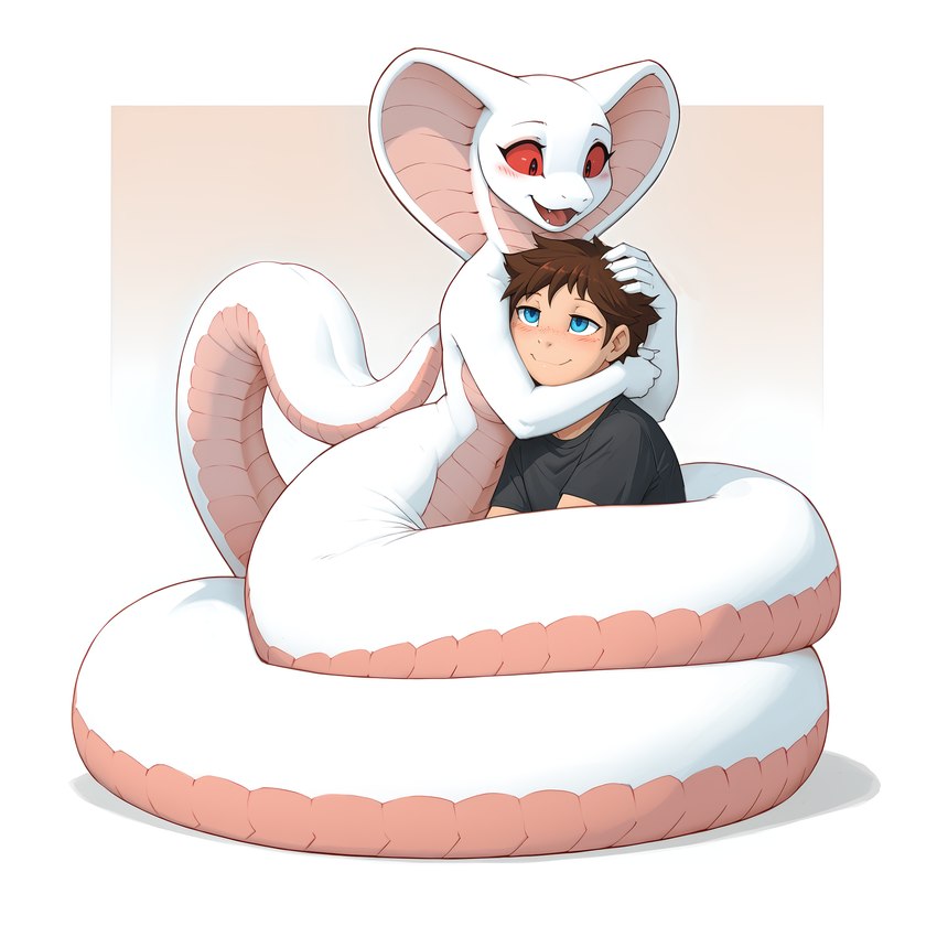 anthro apode blush breasts coiled_up coiling duo female half-closed_eyes hugging legless looking_at_another looking_at_partner male male/female medium_breasts narrowed_eyes open_mouth serpentine smile koboldcollector cobra draconcopode human mammal naga reptile scalie snake absurd_res hi_res