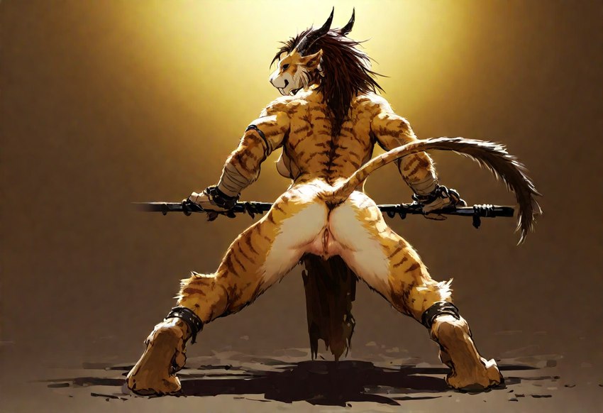 anthro anus butt female genitals presenting presenting_hindquarters presenting_pussy pussy raised_tail rear_view solo spread_legs spreading hyperion charr felid mammal