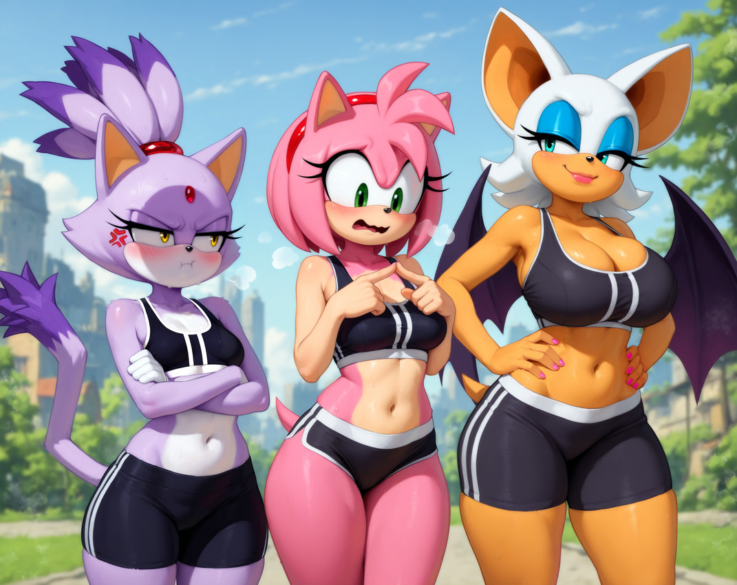 amy rose, blaze the cat, and rouge the bat (sonic the hedgehog (series) and etc) directed by gridanon