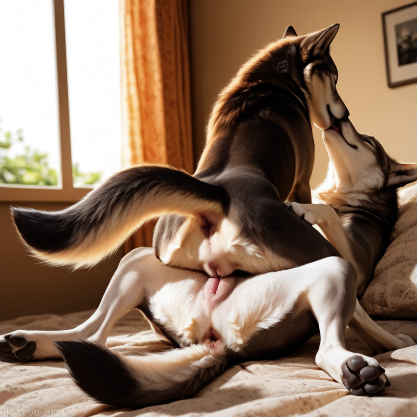 anatomically_correct anatomically_correct_genitalia animal_genitalia animal_pussy anus bodily_fluids canine_genitalia canine_pussy detailed_background detailed_fur digitigrade duo eyes_closed female female/female feral genital_fluids genitals grinding kissing licking passionate pussy pussy_juice raised_tail sex tail_anus tongue tongue_out tribadism vaginal anonymous_director canid canine canis mammal wolf attempted_signature detailed